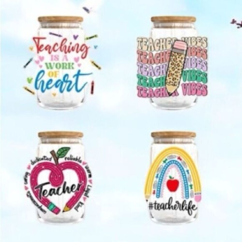 Set of 4 Colorful Teacher Appreciation drink iced coffee cups
4 pack